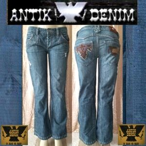 Antik Denim Blue Boot Cut Jeans with Distinctive Embroidery